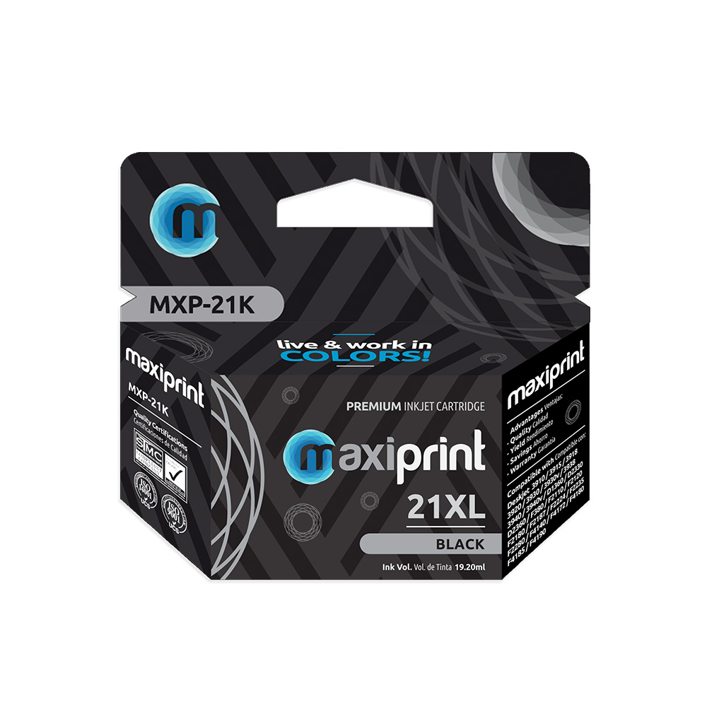 Cartucho de tinta Maxiprint Compatible con HP 21 XL negro 19.2ml