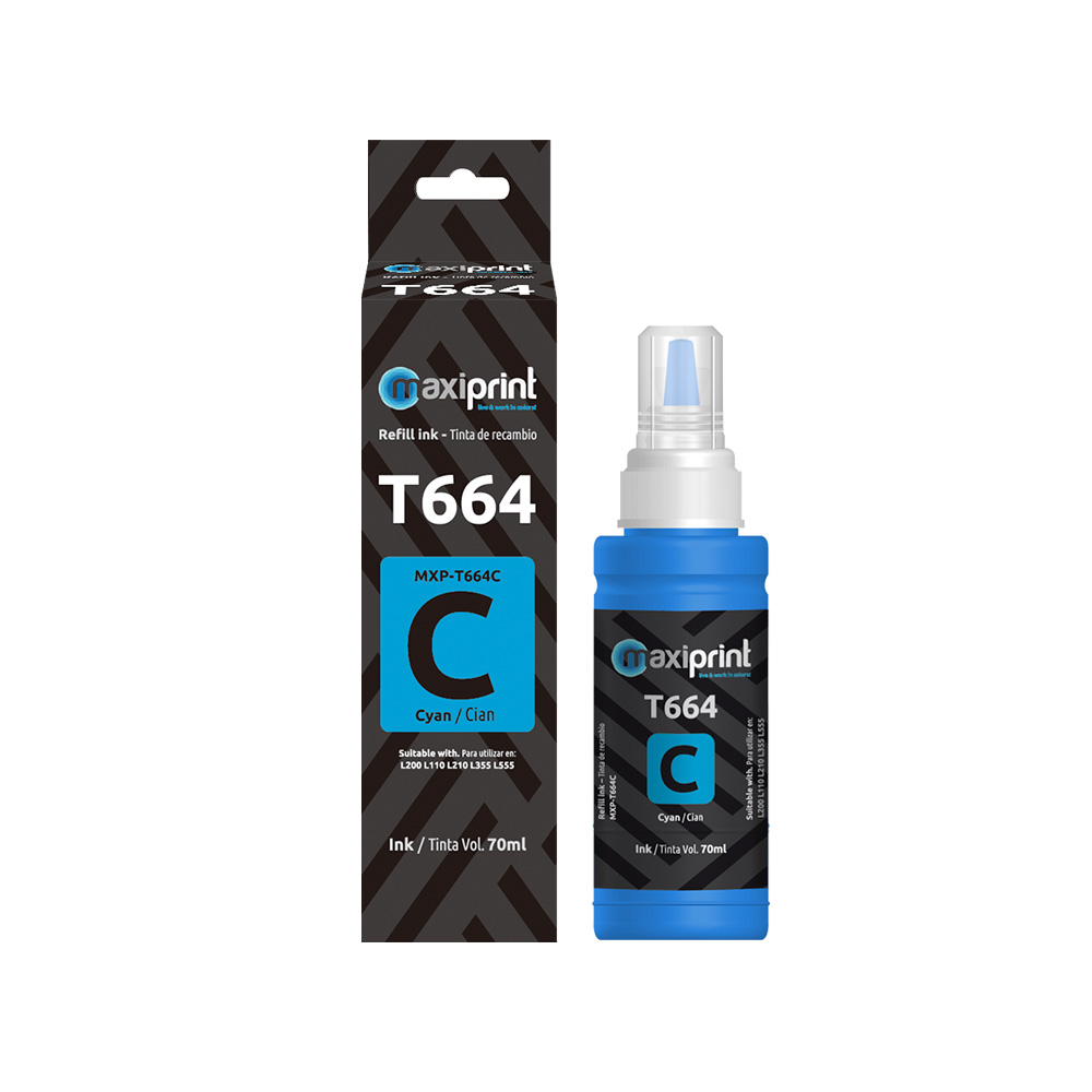 Botella de tinta Maxiprint Compatible con Epson 664 Cian 70ml