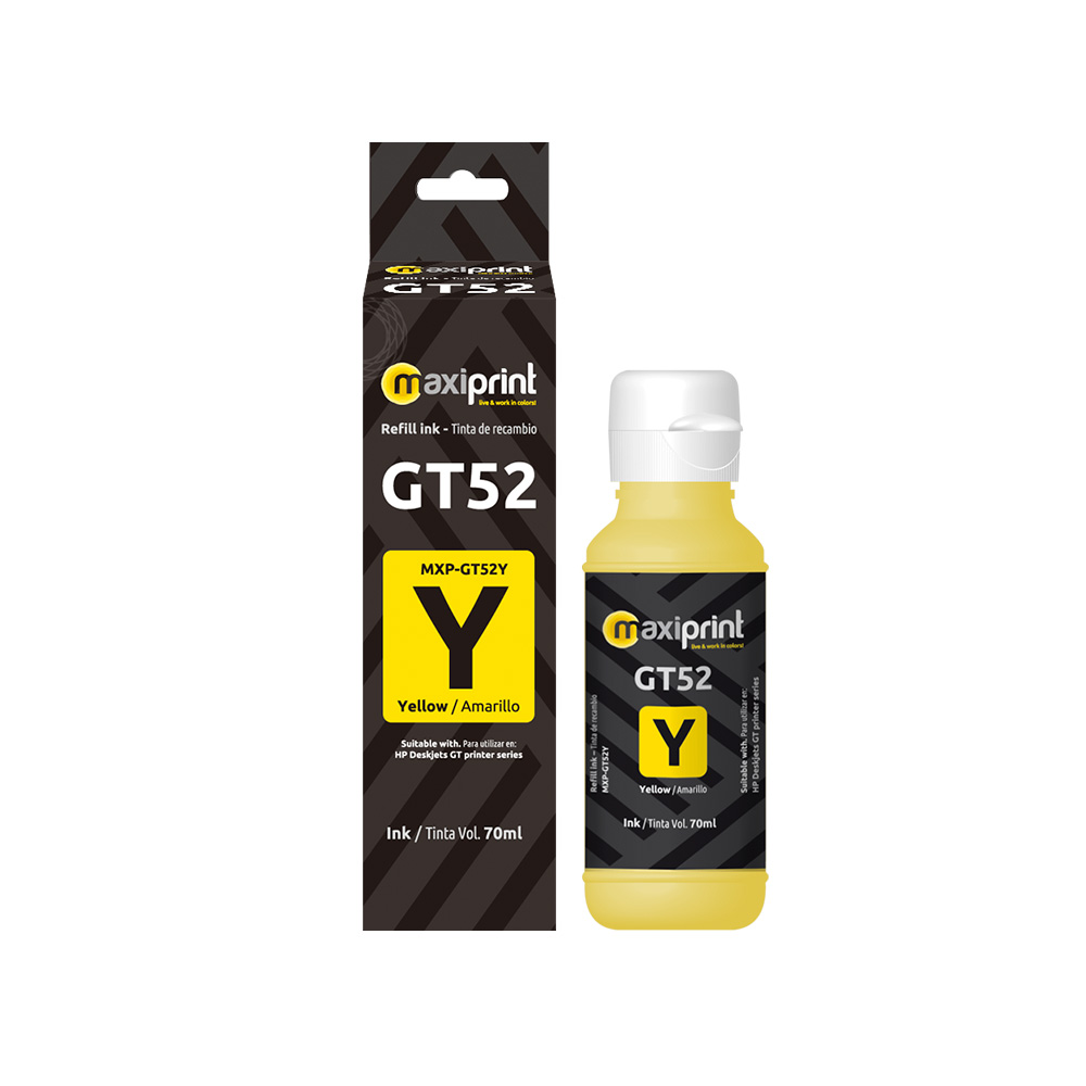 Botella de tinta Maxiprint Compatible con HP GT52 amarillo 70ml