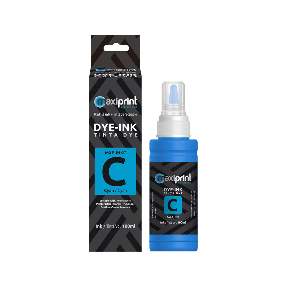 Botella de tinta Maxiprint universal para refill Cian 100ml