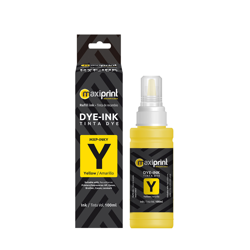 Botella de tinta Maxiprint universal para refill amarillo 100ml