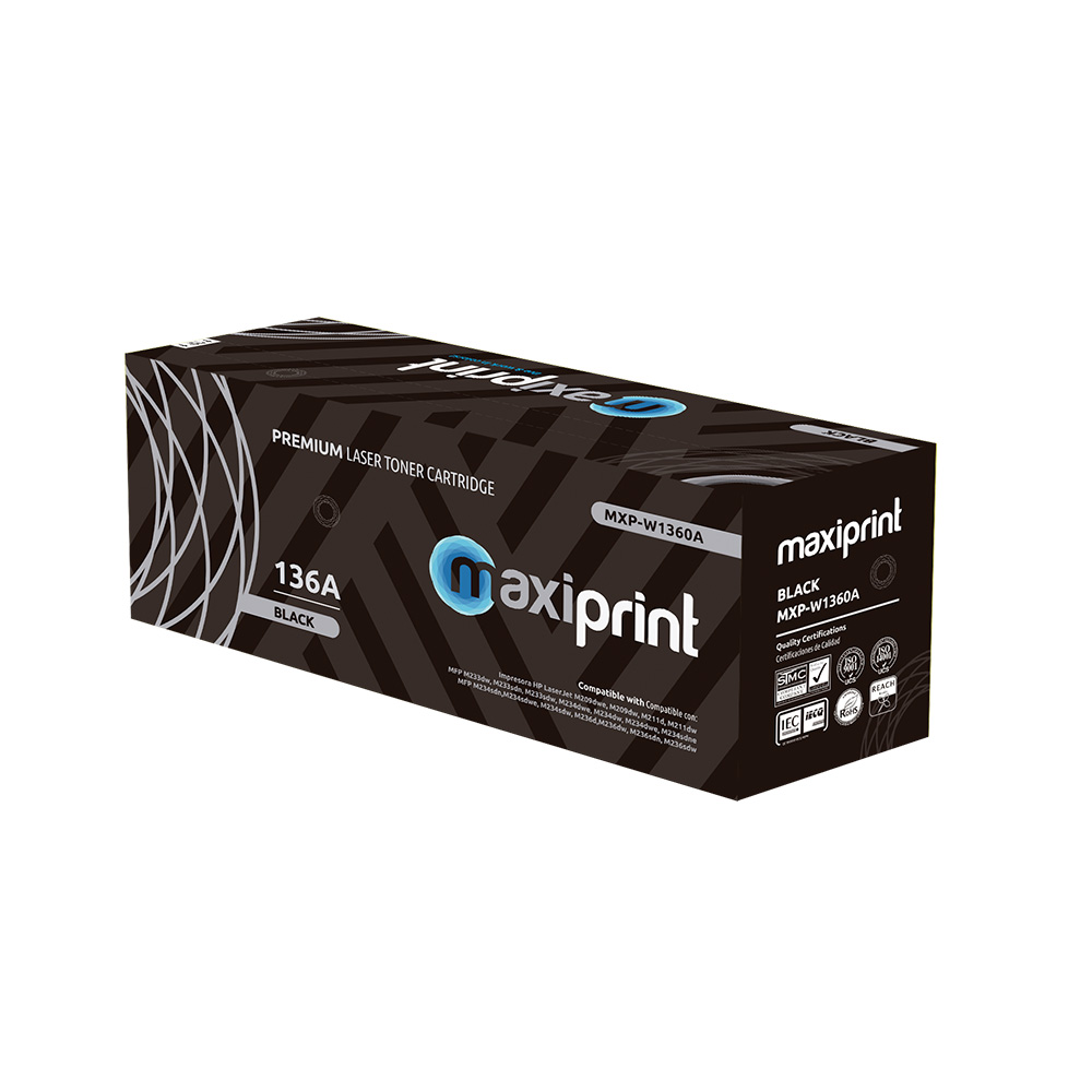 Cartucho de Toner Maxiprint Compatible con HP W1360A 136A negro (C/Chip)