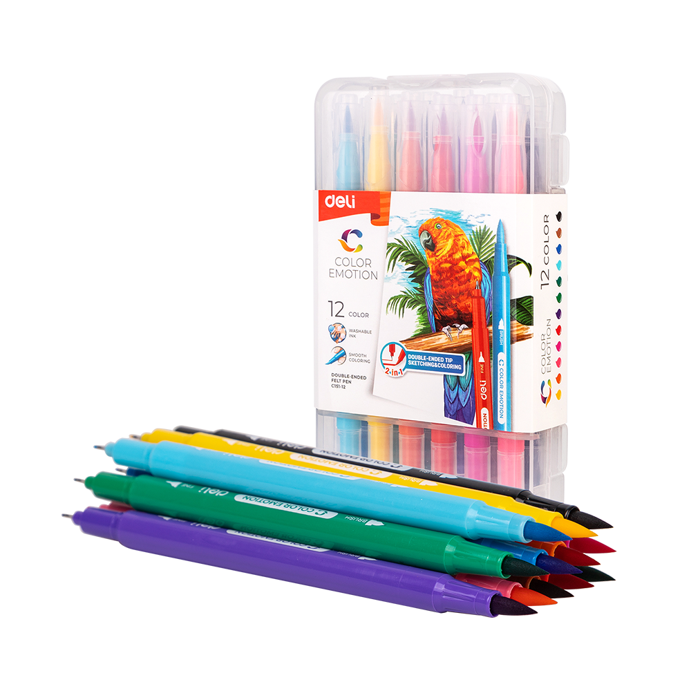 Marcadores Doble punta Pincel Color Emotion Deli caja plástica 12 colores *UMV-1 caja*