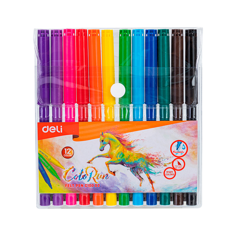 Marcadores lavables punta 2.0mm Color Run Deli estuche 12 colores *UMV-12 estuches*