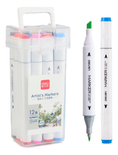 Marcadores doble punta biselada 7.0mm Deli caja 12 colores *UMV-1und*