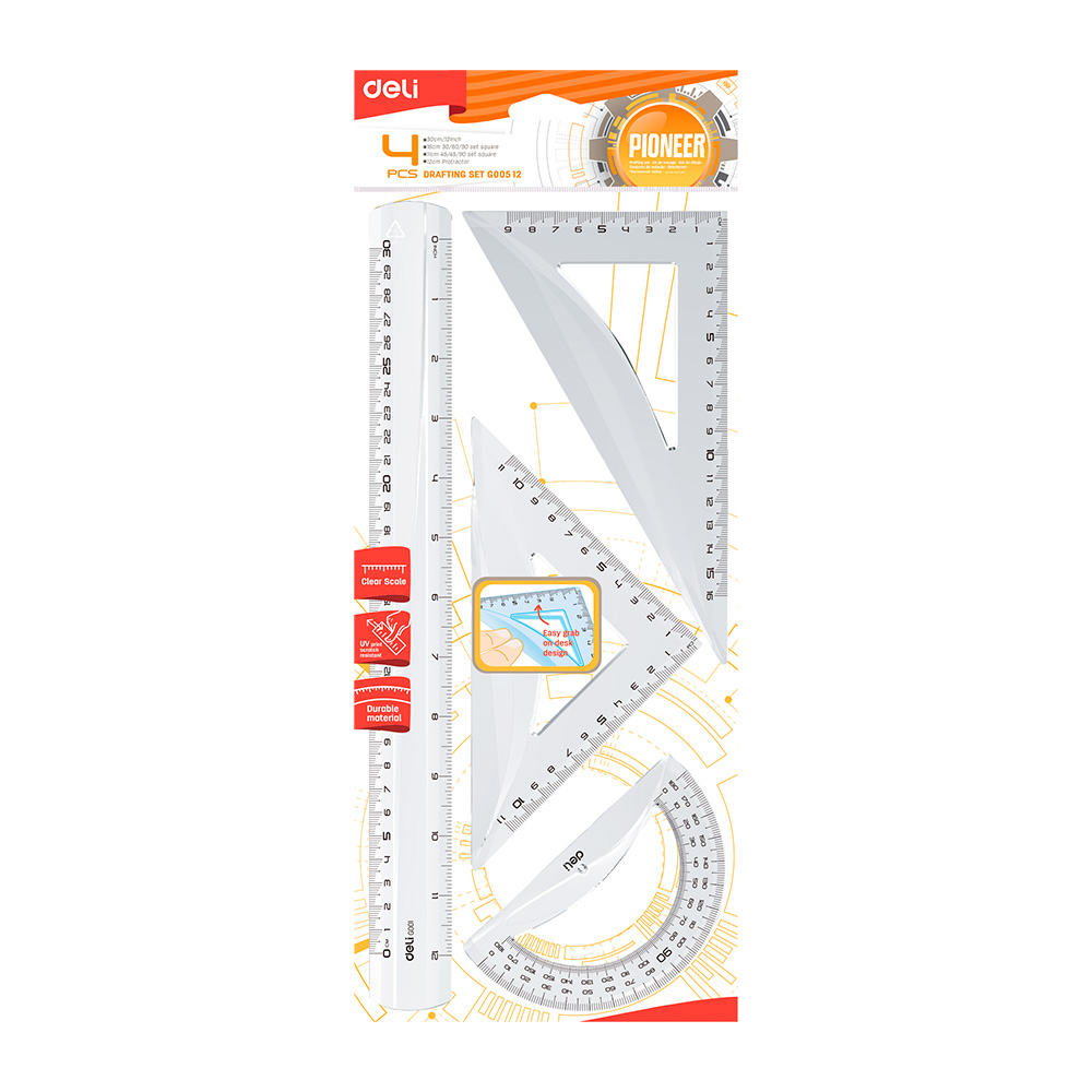 Set de Reglas de Geometría 30cm 4pzas Transparente Deli *UMV-6sets*