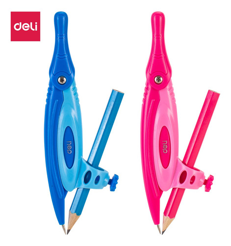Compás Escolar Plástico Deli c/Lápiz estuche *UMV-12und surtidos*