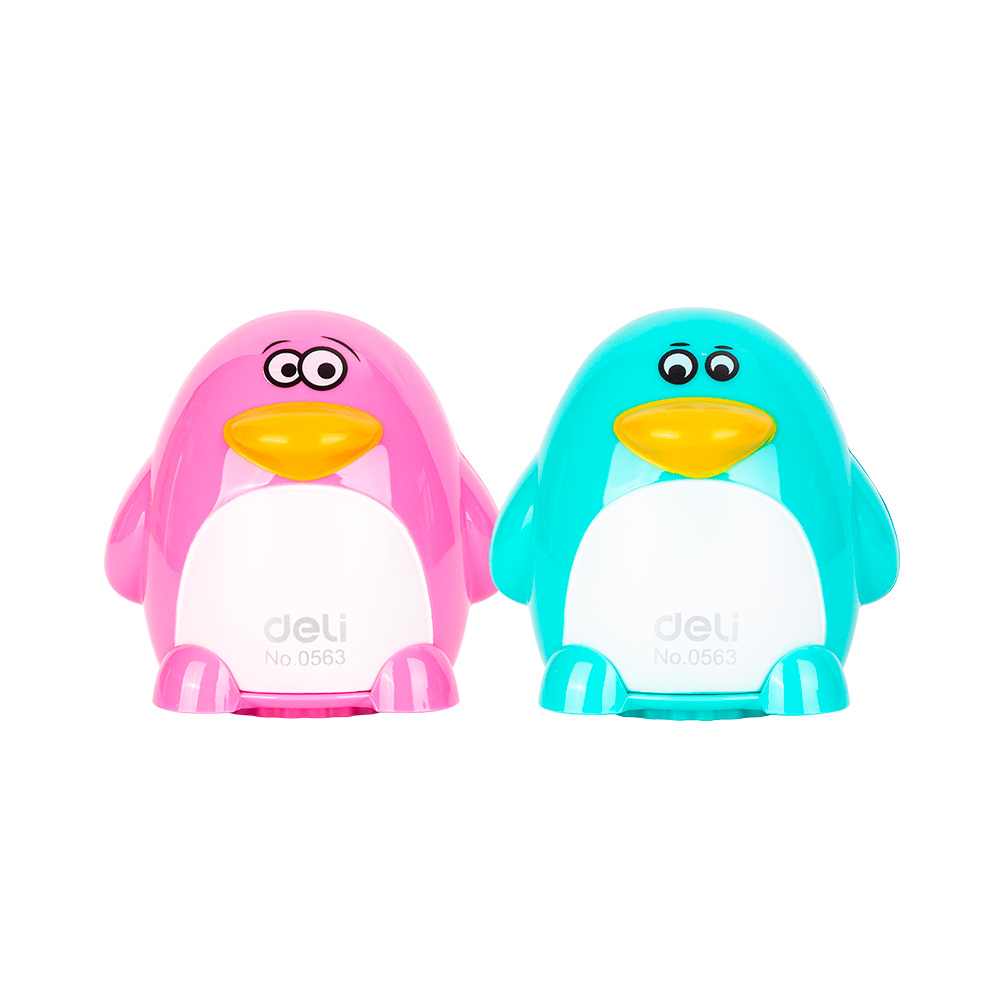 Sacapuntas Plástico 2 huecos c/recipiente Pinguino Deli *UMV-Inner de 12und surtidas*