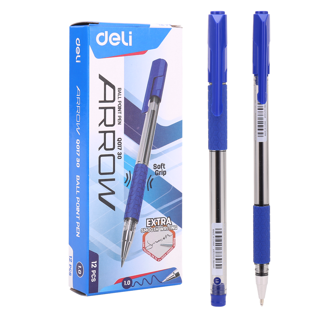 Bolígrafo azúl Extra Suave c/grip Arrow-Deli *UMV-1 caja de 12und*