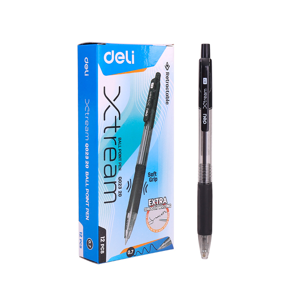 Bolígrafo negro Extra Suave retráctil c/grip Xtreme-Deli *UMV-1 caja de 12und*