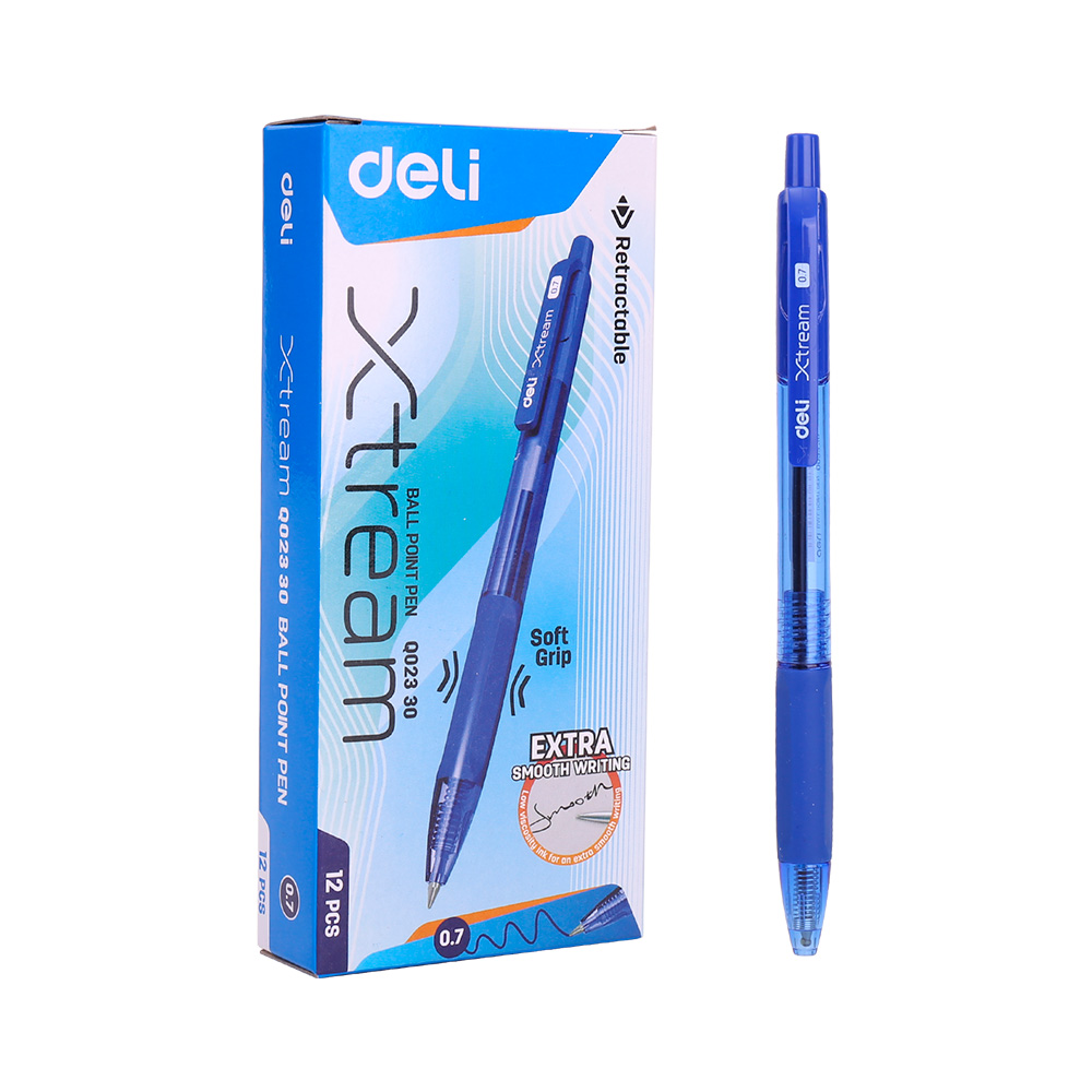 Bolígrafo azúl Extra Suave retráctil c/grip Xtreme-Deli *UMV-1 caja de 12und*
