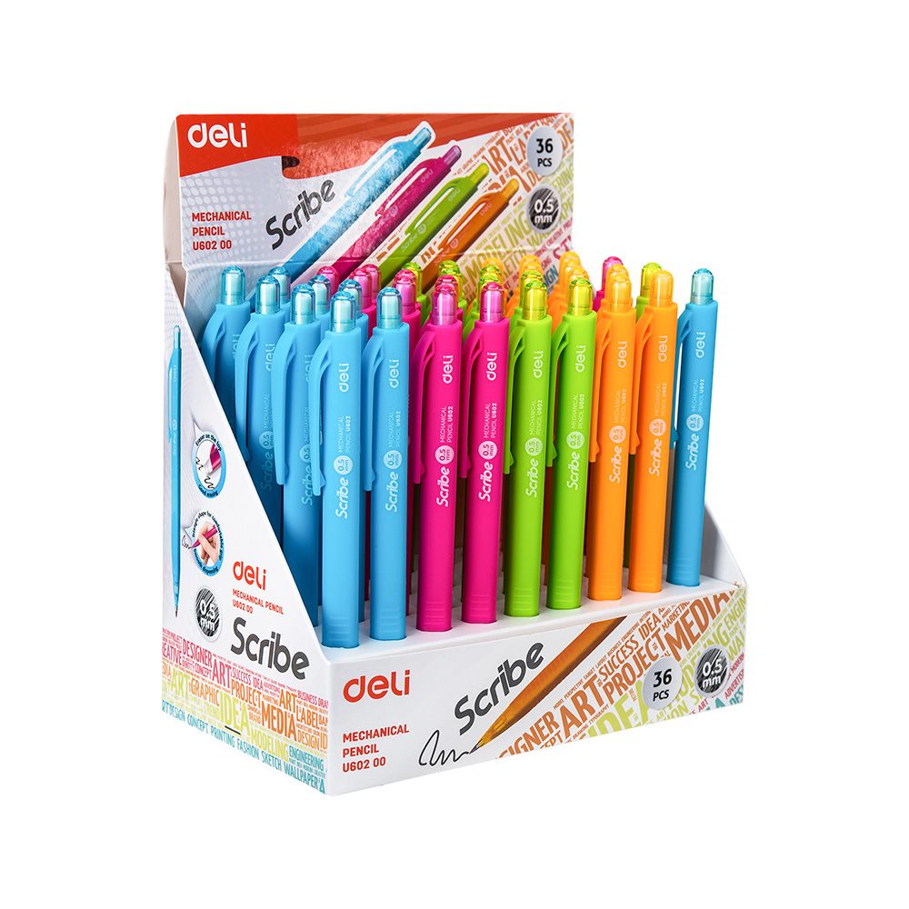Lápiz Porta Minas Scribe-Deli 0.5 mm c/borrador *UMV-1 Display 36und surtidos*