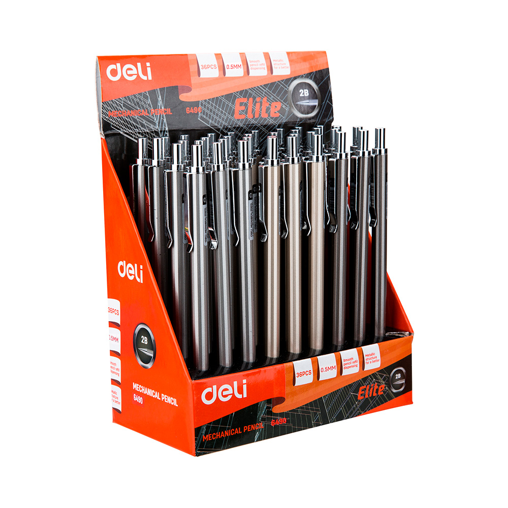 Lápiz Porta Minas Elite-Deli 0.5 mm c/borrador *UMV-1 Display 36und surtidos*