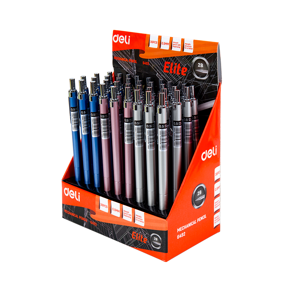 Lápiz Porta Minas Elite-Deli 0.5 mm c/borrador *UMV-1 Display 36und surtidos*