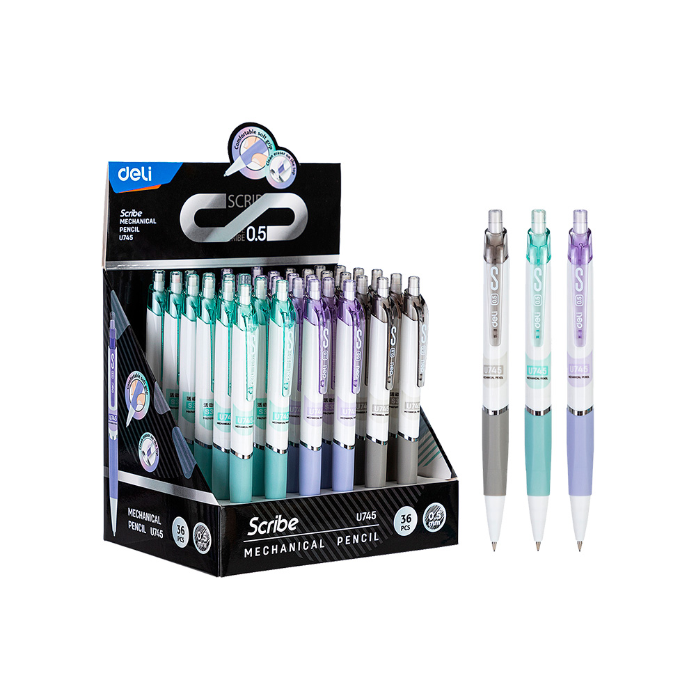 Lápiz Porta Minas Scribe-Deli 0.5 mm c/borrador y grip *UMV-1 Display 36und surtidos*
