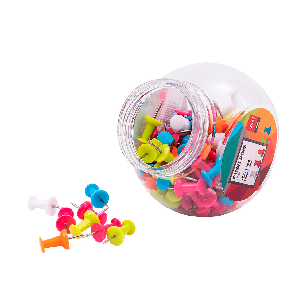 Tachuela 23mm 1" Deli tarro 100und colores surtidos *UMV-Inner 12 cajas*