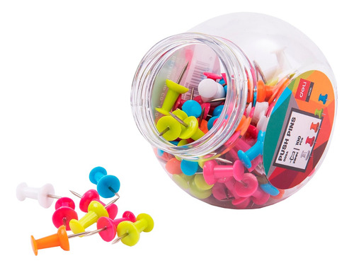 Tachuela 23mm 1" Deli tarro 100und colores surtidos *UMV-Inner 12 cajas*