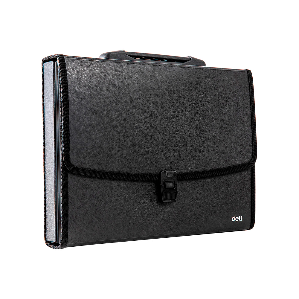 Carpeta Plastica negra Expandible Tipo Maletín A4 7esp cierre c/clip Deli *UMV-3und*