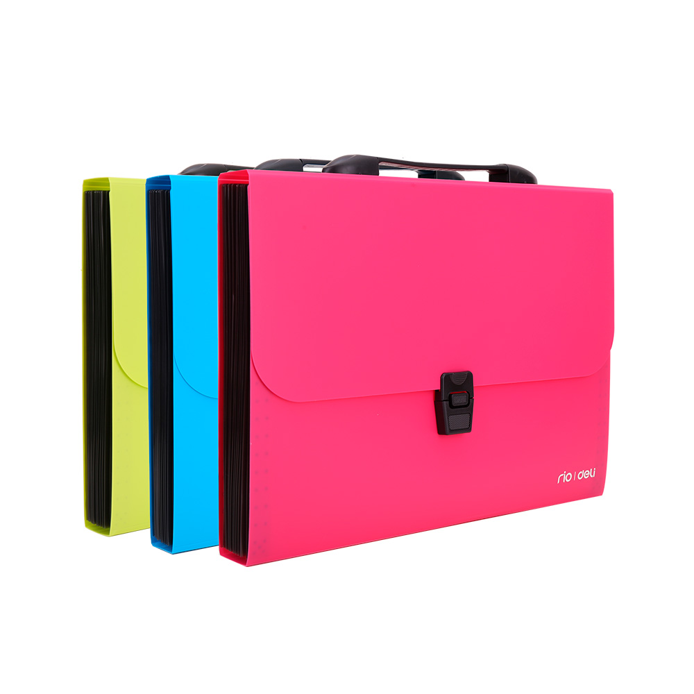 Carpeta Plastica Expandible Tipo Maletín Deli A4 13 esp c/surtido cierre c/clip *UMV-3 und*