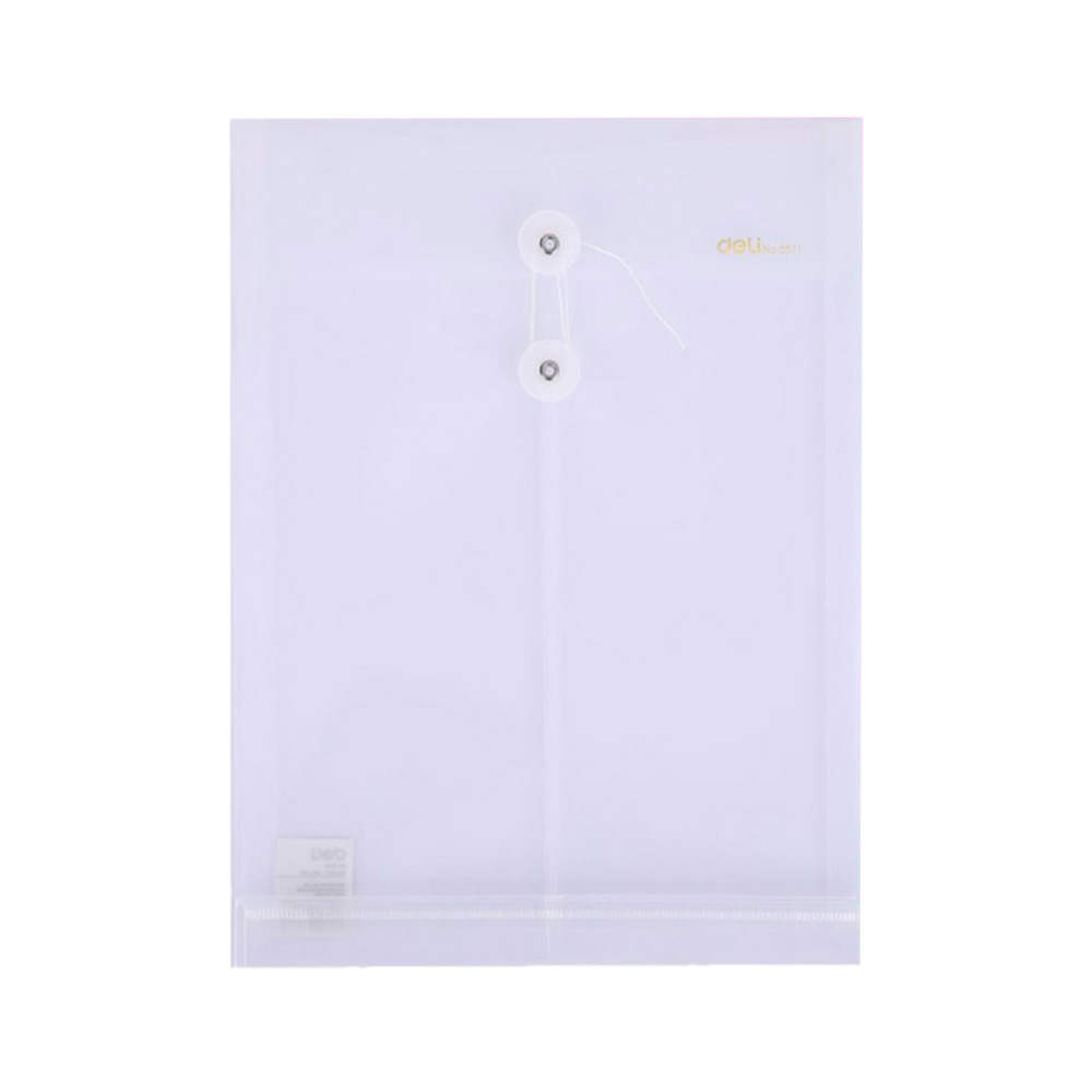 Sobre plástico transparente A4 Deli cierre c/cordón *UMV-1pack de 12 und*