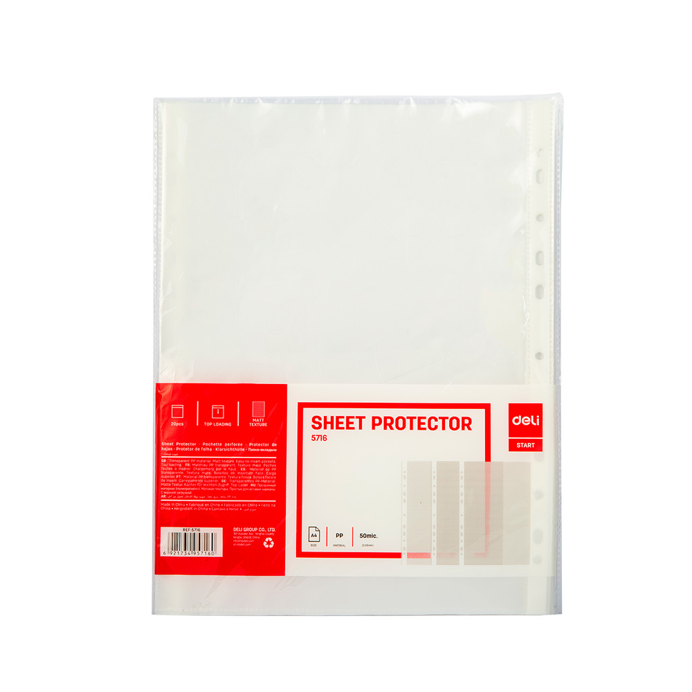 Protector separador de Carpetas Deli Transparente 50mic pack de 20uni-50mic *UMV 5packs*