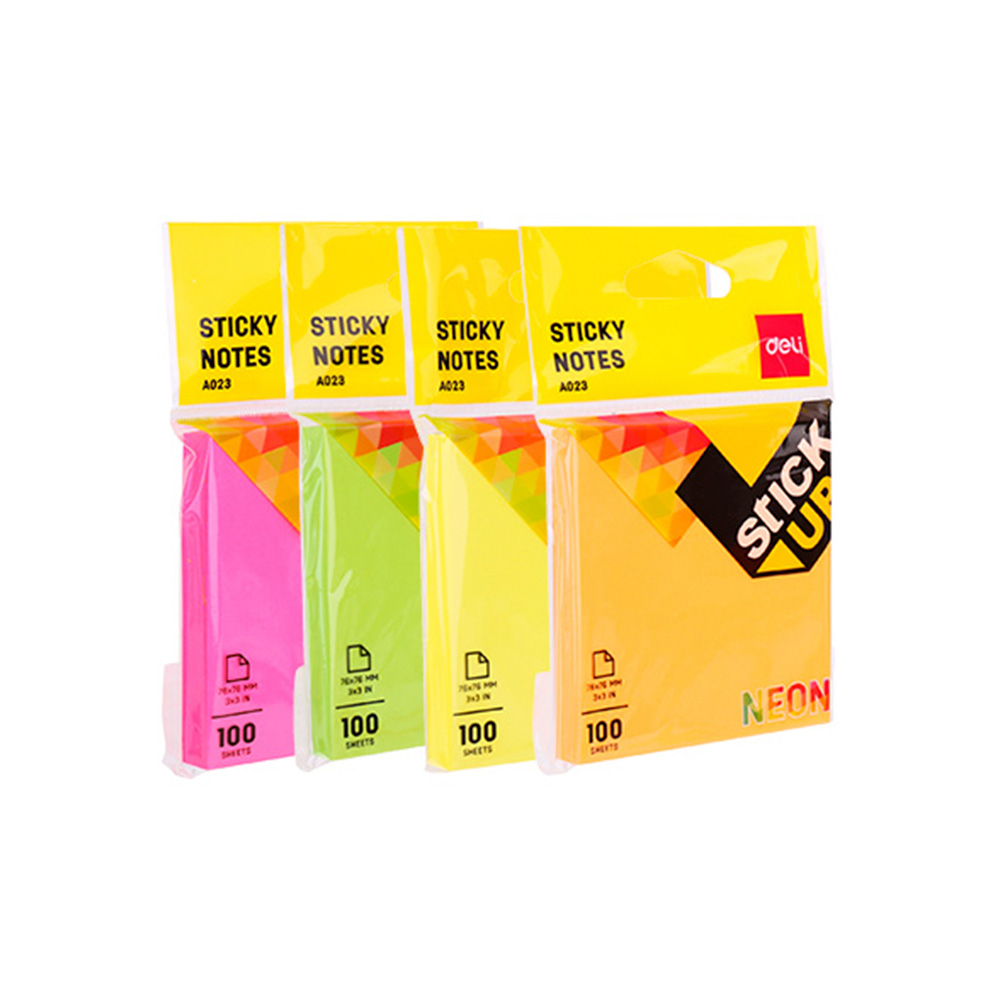 Notas Adhesivas Fluorescentes Deli 3×3" Bloque 1x100  *UMV-Inner de 12packs surtidos*