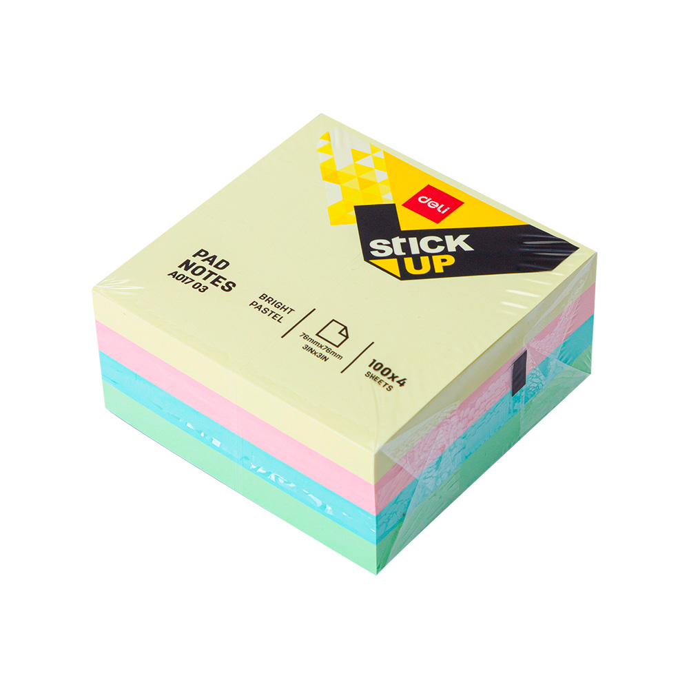 Notas Adhesivas Pasteles Deli 3×3" Bloque 4x100 *UMV-3 packs de 2und*