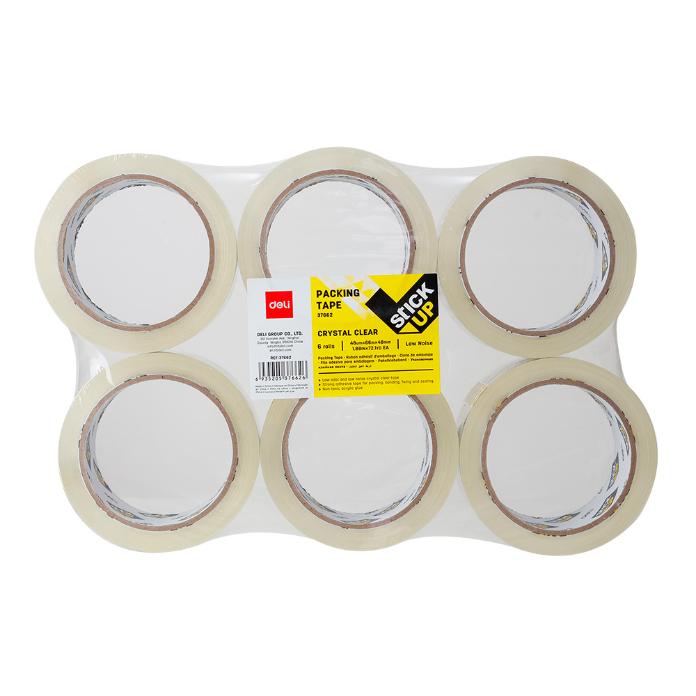 Cinta de Embalar Transparente Deli (bajo sonido) 48mmx66m *UMV-1pack de 6und*