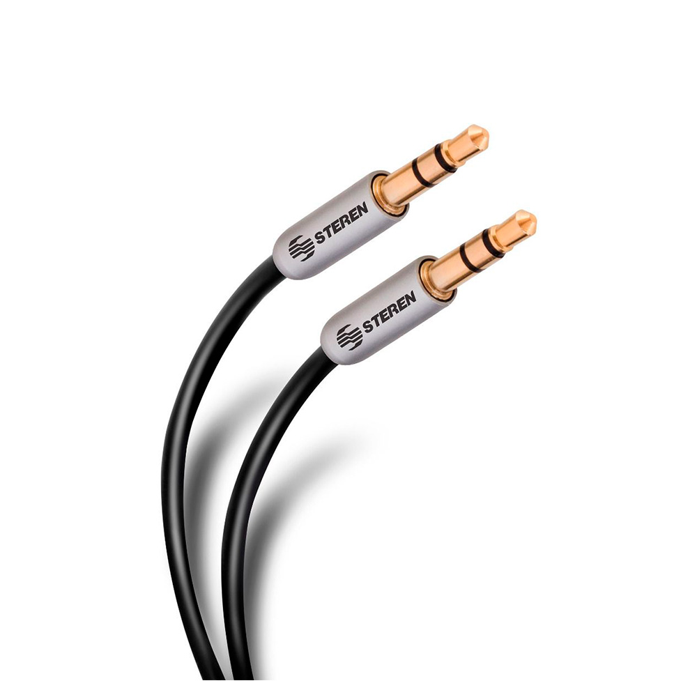 Cable de audio auxiliar Steren 3.5 mm plug a plug de 90 cm ultradelgado y conectores reforzados estéreo