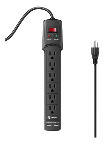 Regleta de 6 tomas 110V Steren + 2 cargadores USB 3.0 Steren