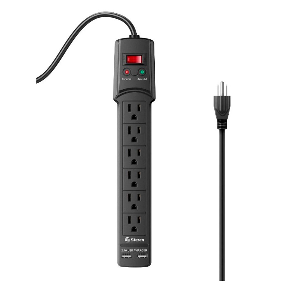 Regleta de 6 tomas 110V Steren + 2 cargadores USB 3.0 Steren