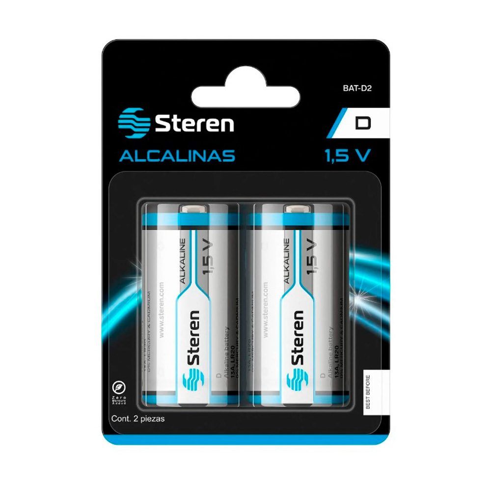 Pila Batería alcalina tipo D Steren 2 unidades