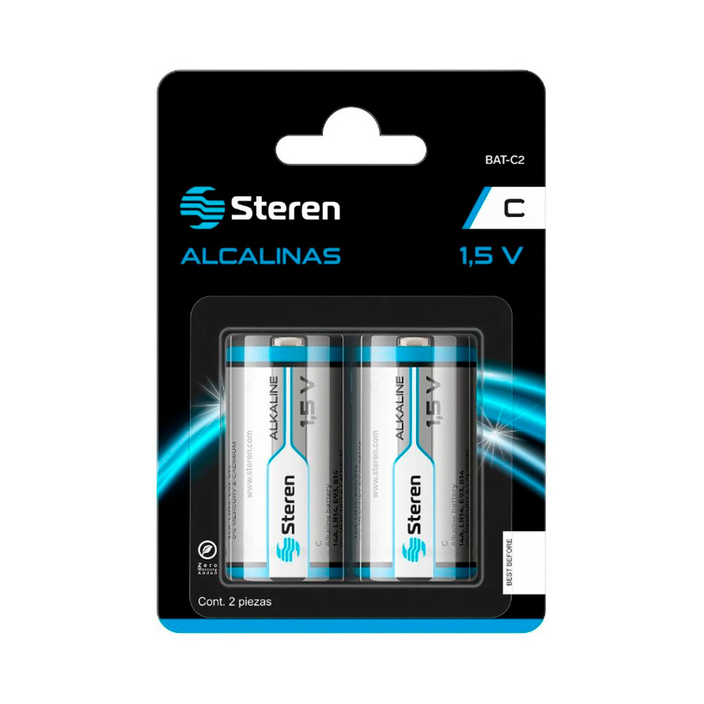 Pila Batería alcalina tipo C Steren 2 unidades