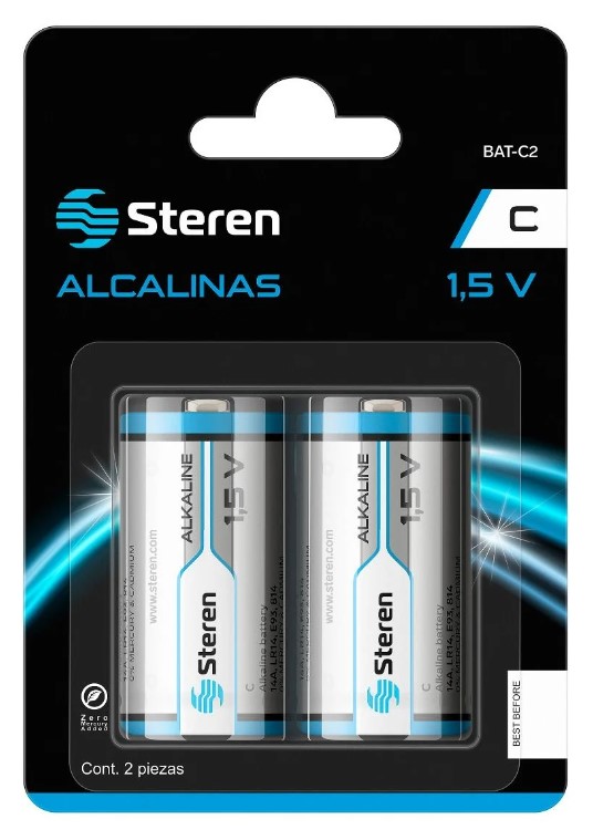Pila Batería alcalina tipo C Steren 2 unidades