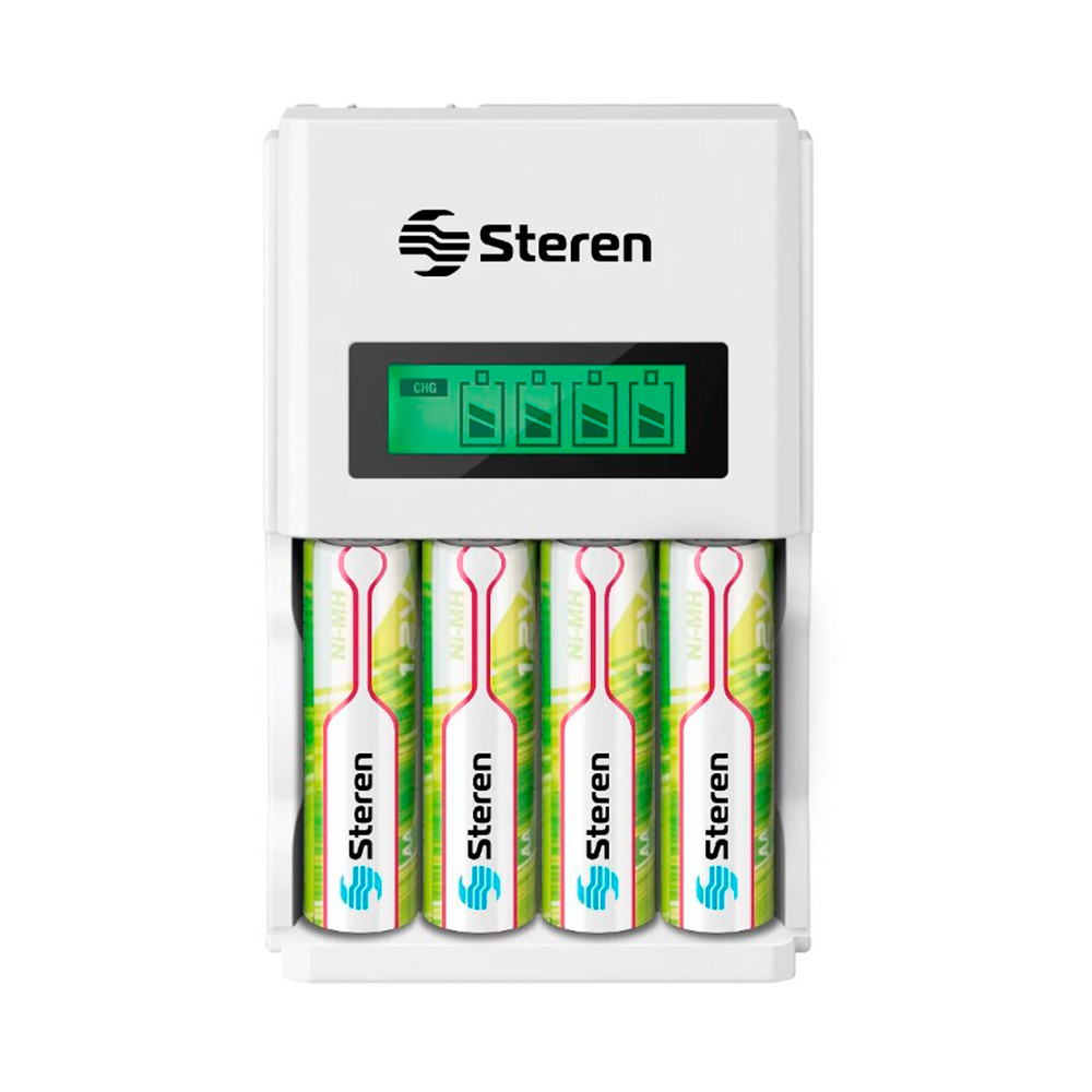 Cargador inteligente de pilas AA y AAA Steren Incluye 4 pilas AA de 2100 mAh