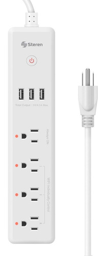 Enchufe Tomacorriente Inteligente Wifi Steren 4 tomas y triple cargador USB