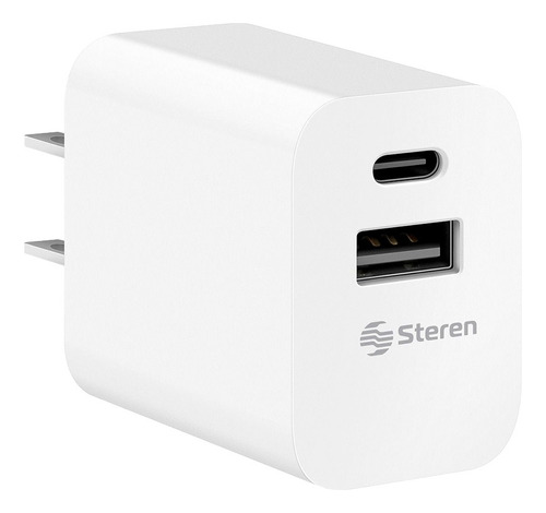 Cargador USB + USB C Steren Carga Rápida 20W