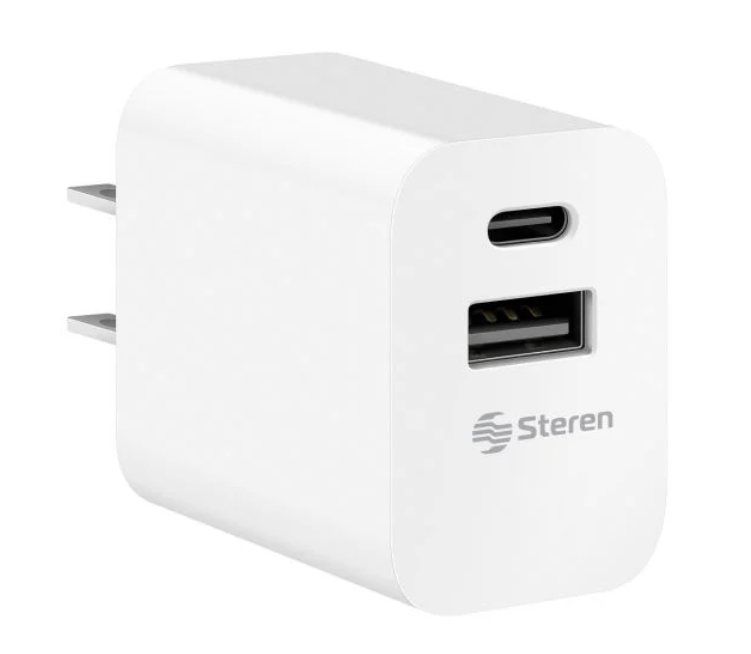 Cargador USB + USB C Steren Carga Rápida 20W