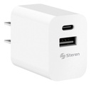 Cargador USB + USB C Steren Carga Rápida 20W