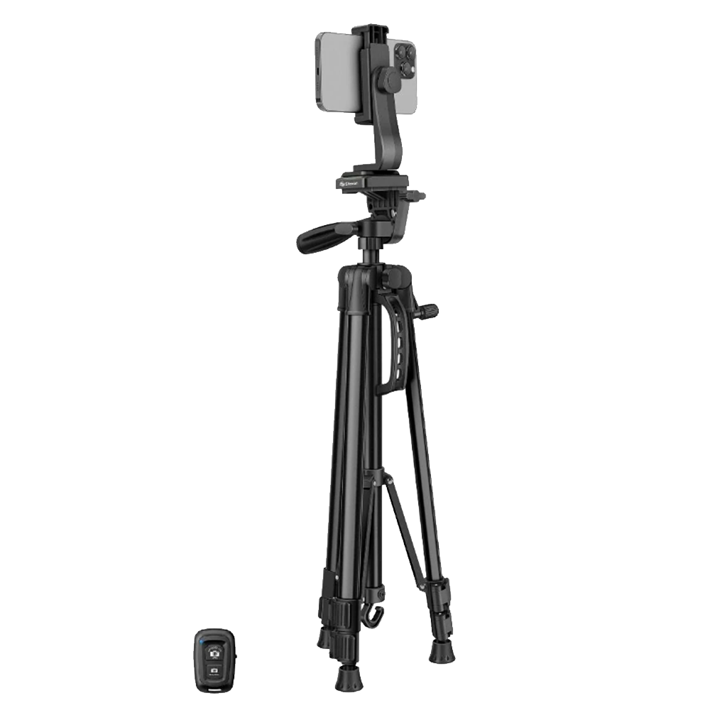 Tripode de Aluminio Steren para cámaras y celulares altura 132cm control Bluetooth