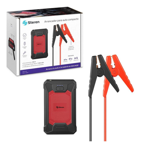 Arrancador de batería automotriz portatil Steren power bank 7000 mAh y linterna LED