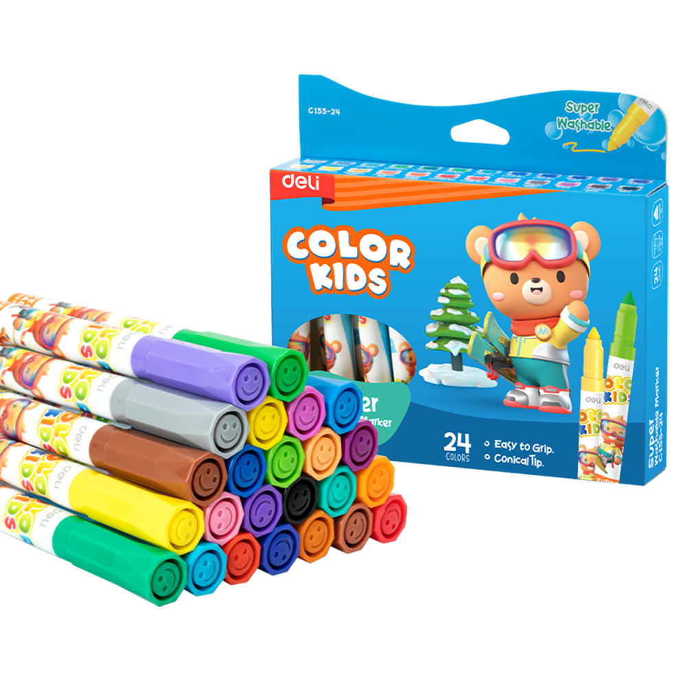 Marcadores Super Lavables Color Kids Deli punta cónica caja 24 und *UMV-Inner de 12 cajas*