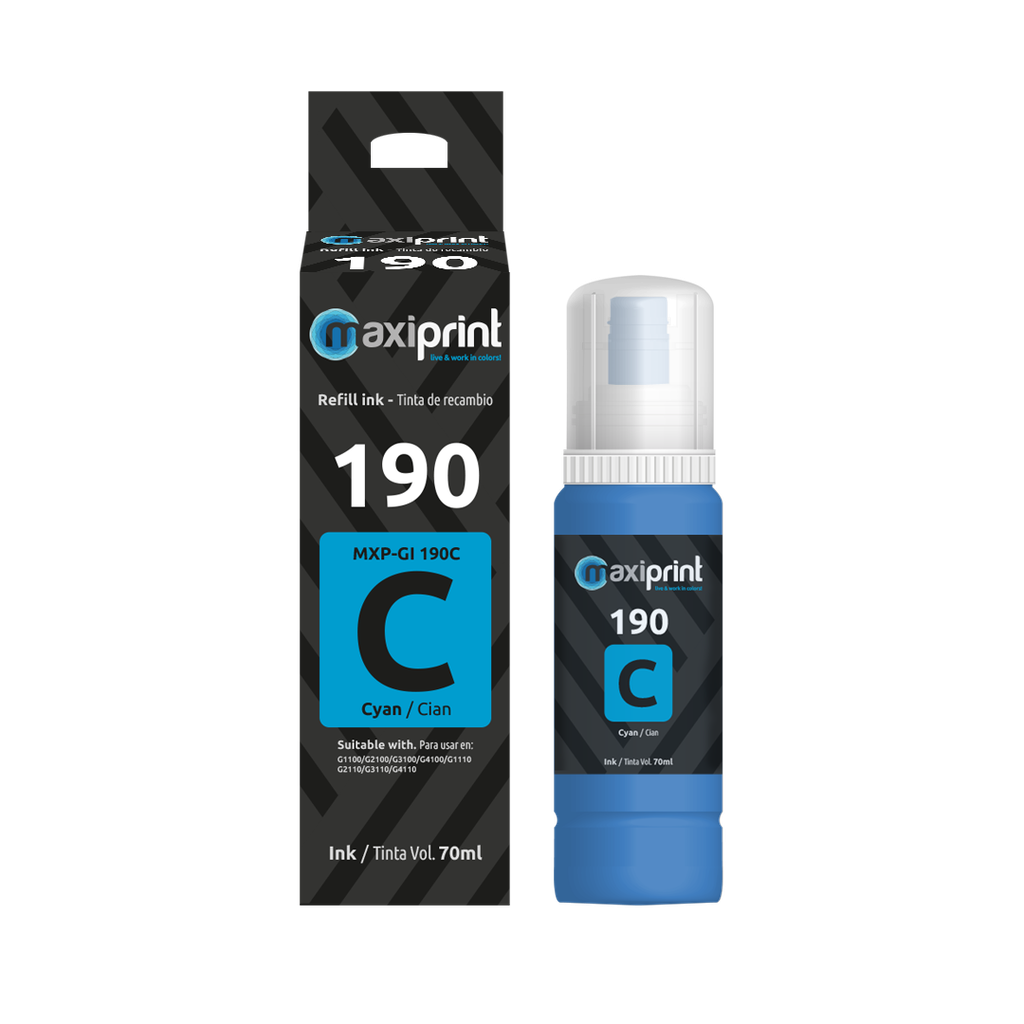 Botella de Tinta Maxiprint compatible con Canon G190 Cian 70ml
