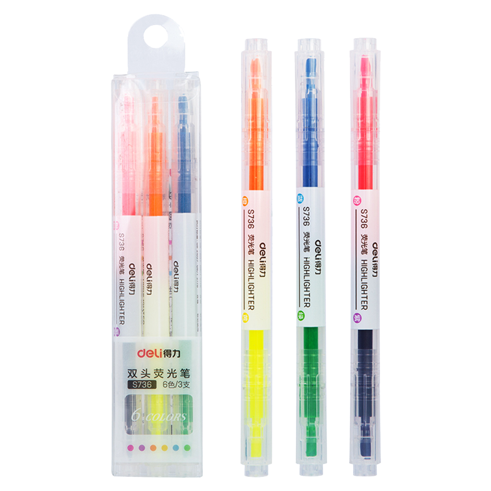 Set de resaltador 6 colores doble punta/biselada 1-4mm eli *UMV-Inner 12 sets*