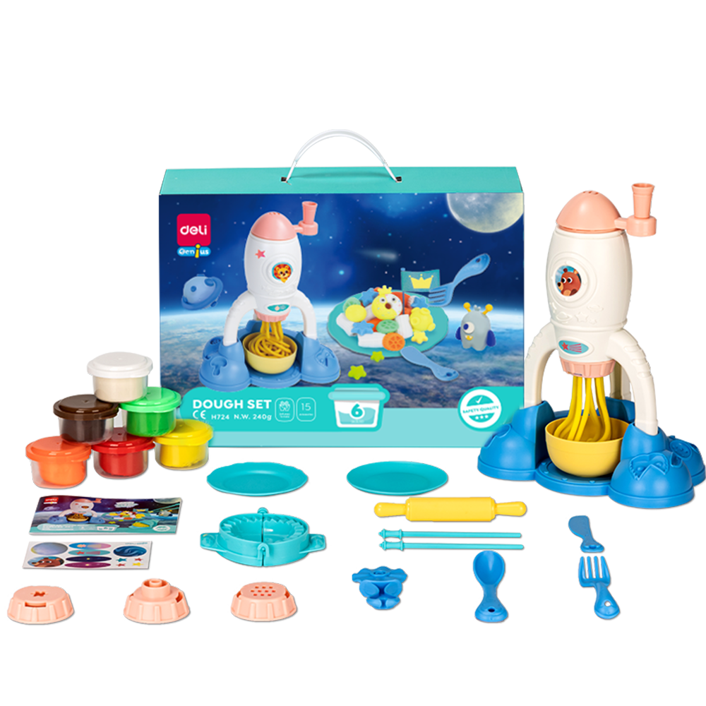 Set Plastilina Dough Cohete Espacial Deli 6 colores / 19 accesorios *UMV-1und*