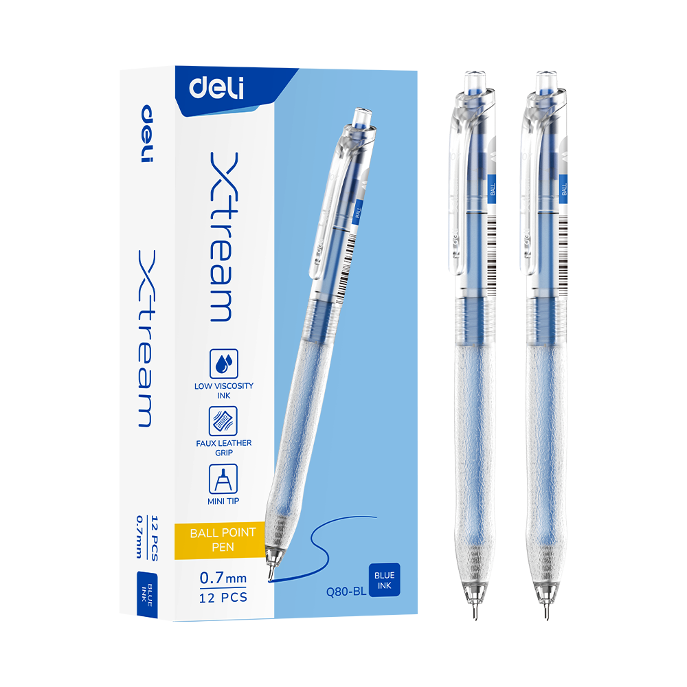 Bolígrafo azul retráctil c/grip transparente Deli *UMV-1 caja de 12und*