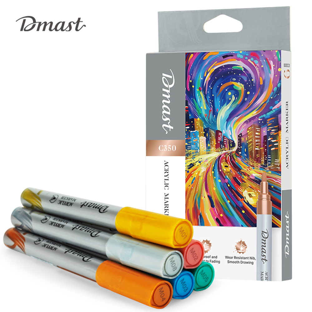 Set Marcador acrílico metálico Dmast Deli punta redonda 2mm 6 colores *UMV-1 estuche*