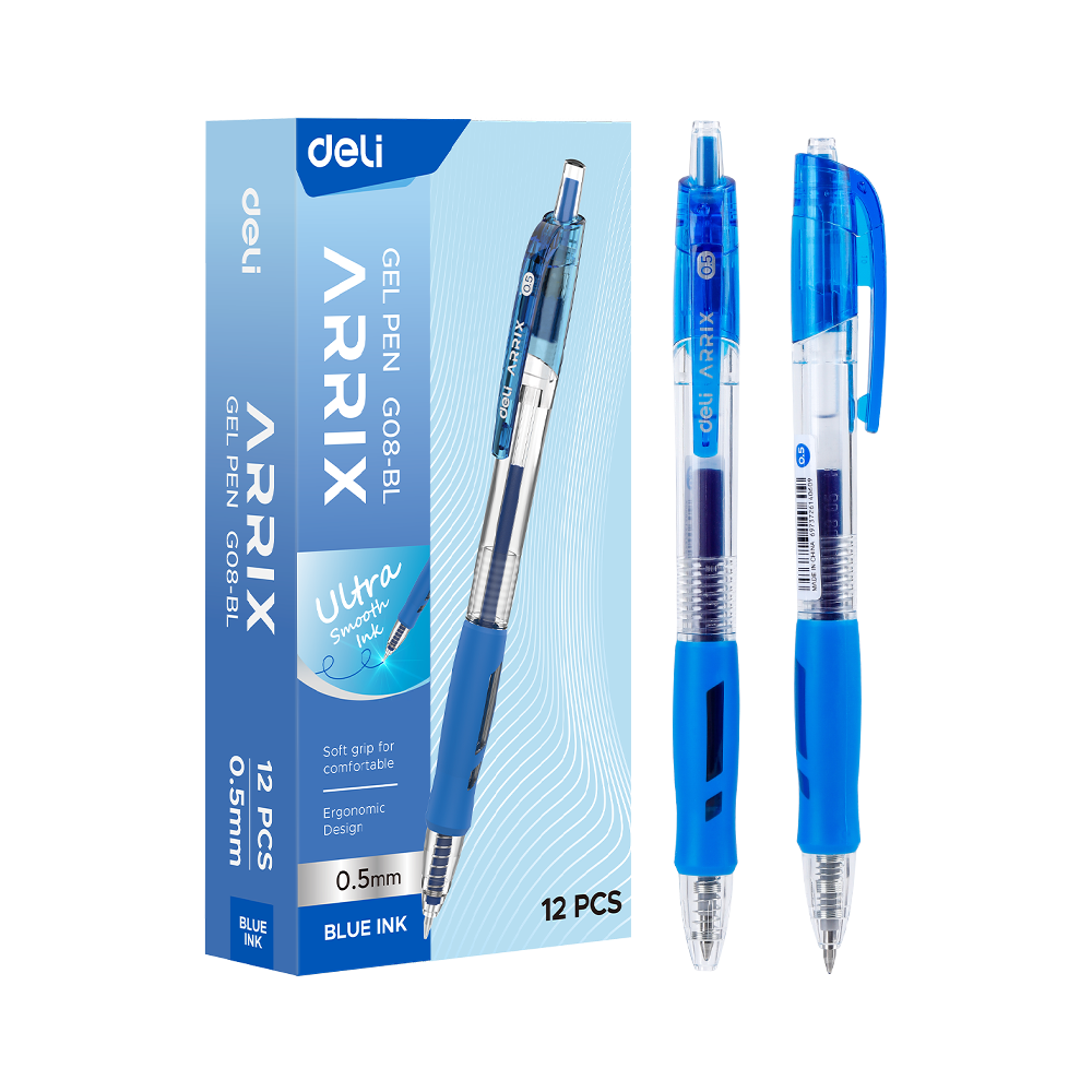 Bolígrafo azul de gel c/grip retráctl Arrix - Deli *UMV-1 caja de 12und*