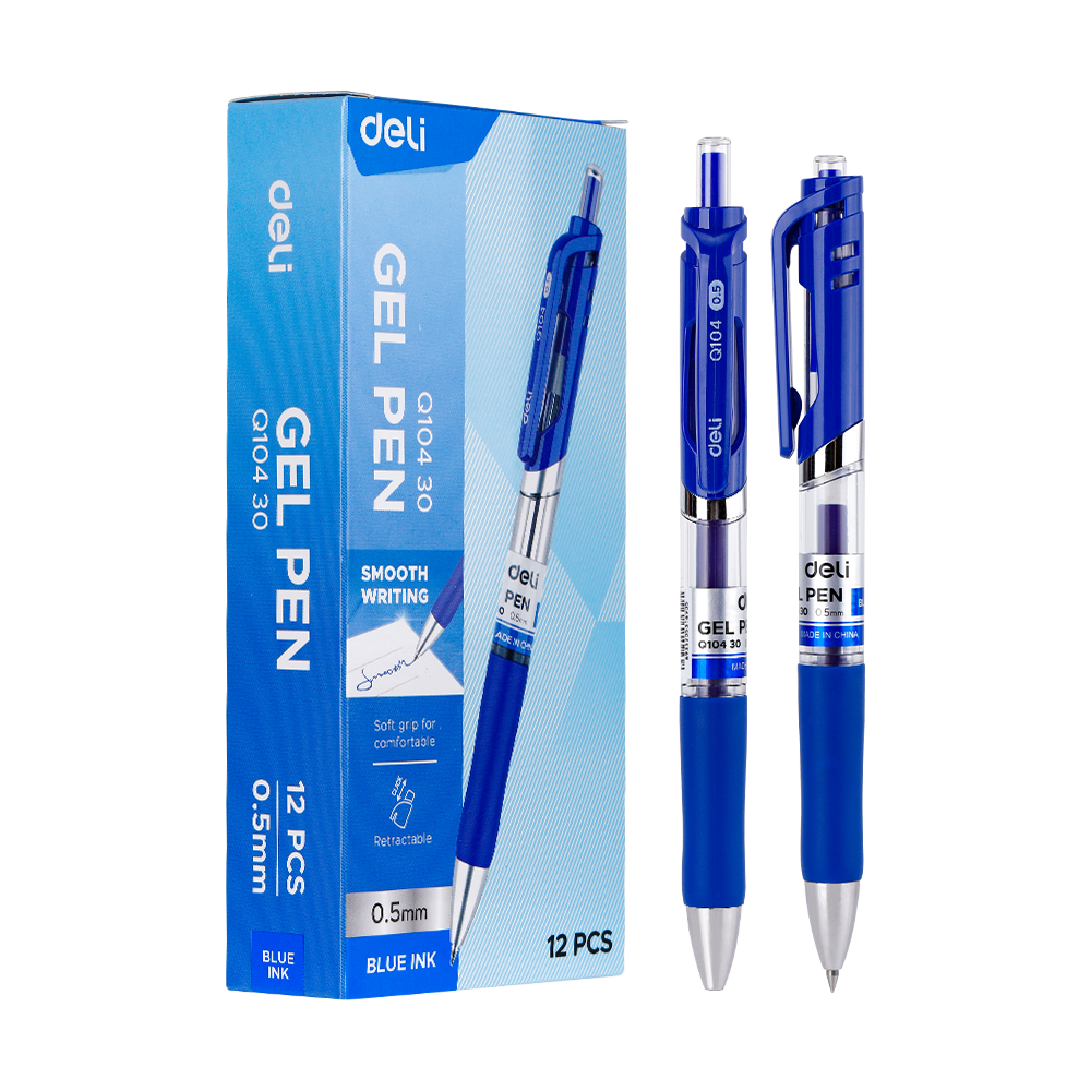 Bolígrafo azul de gel c/grip retráctil super suave Deli *UMV-1 caja de 12und*