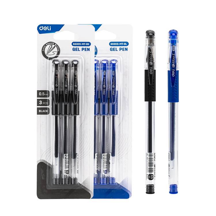 Bolígrafo azul de gel c/tapa y grip ergonómico Deli *UMV-4 blisters de 3und*